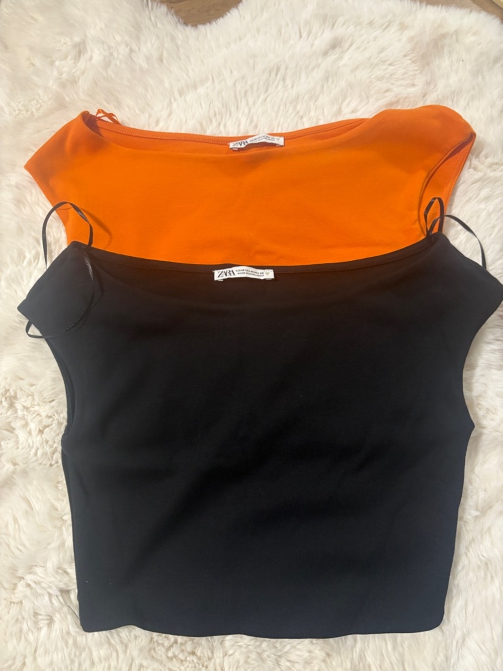 Zara Two-Pack Scoop Neck Tank Tops - Orange & Black